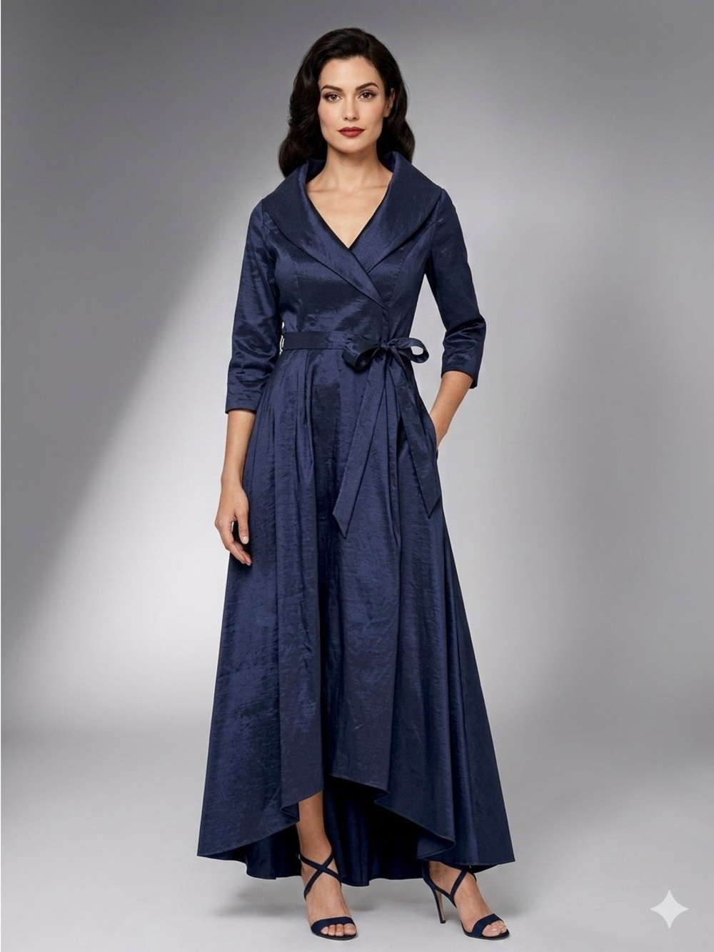 Alex Evenings Melissa Navy High-Low Stretch Taffeta Dress